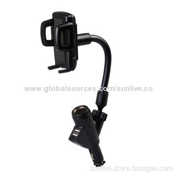Dual USB 2 Ports Charger Car Cigarette Lighter Mount Holder For Smart Cell Phone